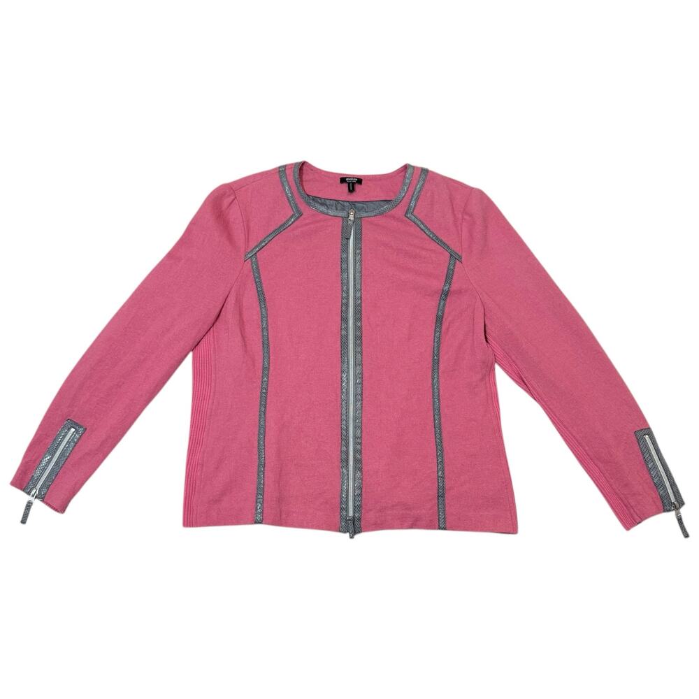 Basler Black Label Wool Jacket Zip Up Ski Pink Gray Size 44 / Fits 45" Chest